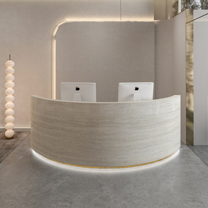 <strong>Modern</strong> Arc-Shaped Travertine Stone Front Reception <strong>Desk</strong> for Beauty Salon Clothing Store Company Hand Painted Cashier <strong>Information</strong> - Product Image 6