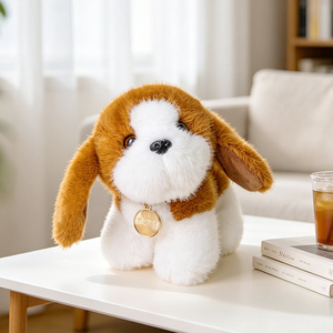 Peluche Personalizzato Beagle Bianco e Marrone Seduto con Orecchie Cadenti e Targhetta Dorata Realizzato su Foto, Regalo di Compleanno, Antistress - Product Image 4