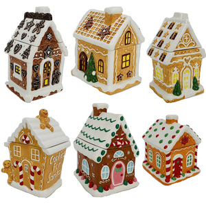 Nouveau pot à <span class=keywords><strong>biscuits</strong></span> de Noël en céramique 3D, pot à bonbons en céramique Le Village <span class=keywords><strong>du</strong></span> Père Noël, pot à <span class=keywords><strong>biscuits</strong></span> maison de pain d'épices peint à la main - Product Image 3