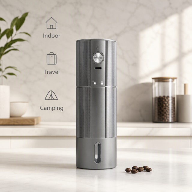 New Portable Type-C Interface Electric Coffee Grinder with Aluminum Housing Stainless Steel Conical Burr Cordless Coffee Grinder