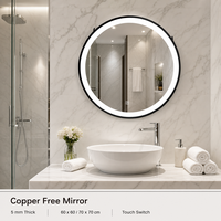 Miroir de salle de bain intelligent, rond, encadré, mural, en verre, éclairé par LED, de luxe, pour salle de bain et coiffeuse