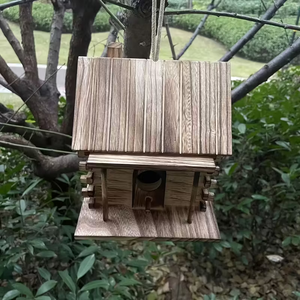 1 pièce Niche à oiseaux en bois carbonisé rétro, design vieilli à suspendre, pour colibris et autres petits oiseaux - Product Image 4