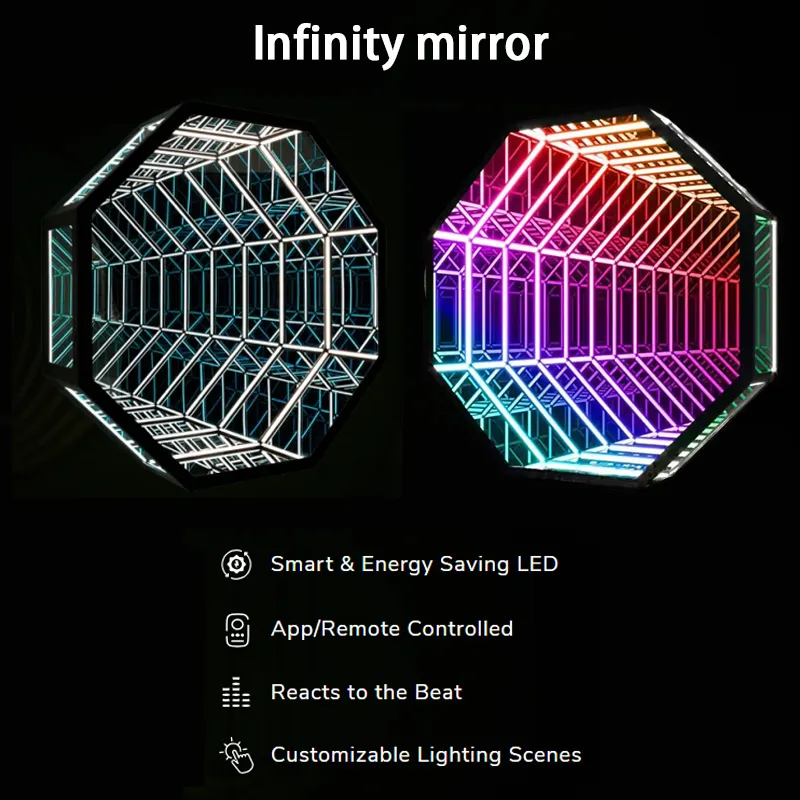 Venta al por mayor Magic LED Infinity Mirror 3D espejo de barbero de gran tamaño con LED para salón de belleza bar KTV