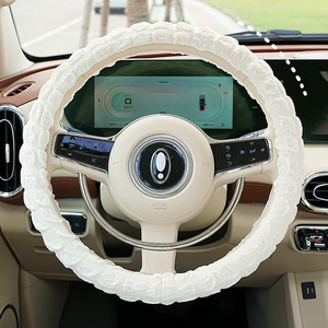 Puff Steering Wheel Cover Beige Plush 38cm Universal <b>Car</b> Use - Product Image 1