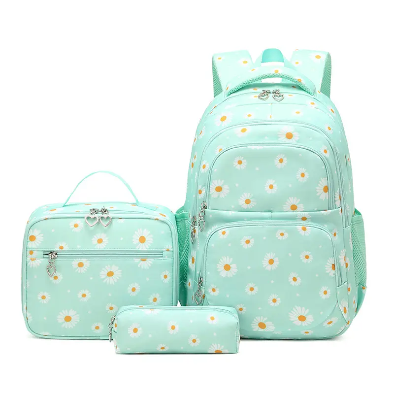 Ransel siswa grosir kustom pabrik 2023 Set tas sekolah anak perempuan motif kupu-kupu Fashion dengan tas makan siang tas pensil lucu