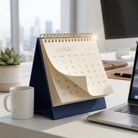 Calendrier de bureau personnalisé de luxe avec estampage à chaud en or rose, reliure spirale, papeterie, cadeau de bureau, impression de calendrier de bureau personnalisé