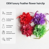 Pince à cheveux en soie artificielle et plumes, motif floral, pour femmes et filles, idéale pour les soirées thé et la danse, accessoire de voyage, vente en gros à bas prix