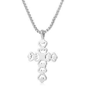 yunnique <b>Cross</b> Heart Pendant Necklace Stainless Steel 60cm <b>Chain</b> Gift For Women Fashion Jewelry - Product Image 3