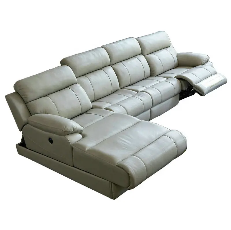 โซฟาปรับนอนได้แบบแบ่งส่วน,โซฟาหนังเก้าอี้โซฟาเก้าอี้นอนไฟฟ้ารูปทรงตัว L ทันสมัยดีไซน์ใหม่