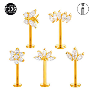 Anneau de lèvre et clou d'oreille <span class=keywords><strong>en</strong></span> Titane F136, motif Fleur, renversé, renard à neuf queues, papillon, à filetage interne - Product Image 5