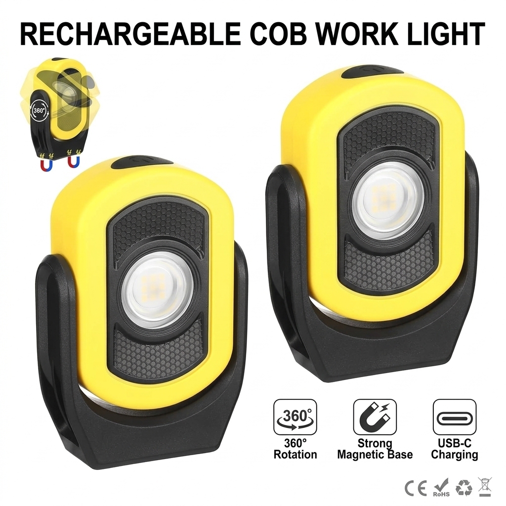 Cordless Rechargeable Waterproof Dimmable Portable Hook LED Work Light with 360 Rotatable Head for Car Repair