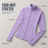 Veste de yoga pour femme, coupe ajustée, extensible dans quatre directions, couleur violet clair, avec logo sur le devant