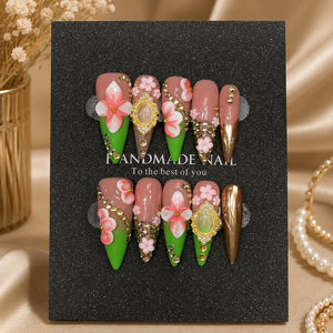<span class=keywords><strong>Faux</strong></span> Ongles en Acrylique Faits Main en Gros, Motifs Floraux 3D en Relief, Cadre Métallique, Conception Personnalisée OEM ODM, Direct Usine - Product Image 5