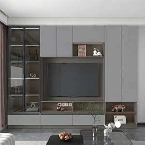 Proveedor Unidad de pared Gabinete de <span class=keywords><strong>TV</strong></span> Diseño moderno Acero inoxidable 304 Soporte de <span class=keywords><strong>TV</strong></span> de formaldehído cero con chimenea Multifuncional - Product Image 2