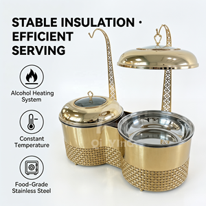 Nuovo Set Scaldavivande a Buffet di Lusso Grande Capacità 8L*2 in Acciaio Inossidabile 201, Alimentato ad Alcol, con <span class=keywords><strong>Piatti</strong></span> Dorati - Product Image 3