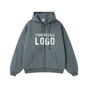 Nouveau design – Cardigan uni à fermeture éclair intégrale pour homme – Sweat à capuche personnalisé avec logo – Coupe ample sportive à épaules tombantes – Manteau zippé pour homme - Product Image 5