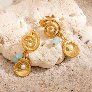 ต่างหูสแตนเลสทรงหยดน้ำประดับเปลือกหอยมุกสไตล์วินเทจเครื่องประดับแฟชั่นสำหรับผู้หญิง - Product Image 2