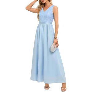 <span class=keywords><strong>Abito</strong></span> <span class=keywords><strong>da</strong></span> <span class=keywords><strong>Damigella</strong></span> con Scollo a V per Donna, Vestito Lungo in Chiffon con Applicazioni in Pizzo, <span class=keywords><strong>Abito</strong></span> <span class=keywords><strong>da</strong></span> Sera Formale a Vita Alta - Product Image 4