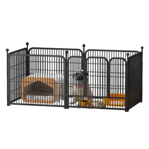 Taşınabilir siyah baskı uzun köpek oyun parkı sandık çit evcil hayvan kulubesi hayvan kafesi egzersiz kafesi panelleri
