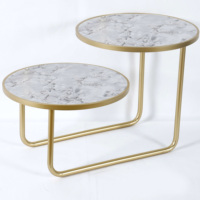 Meubles de salon, table basse à 2 niveaux avec plateau en marbre pour la décoration de la maison