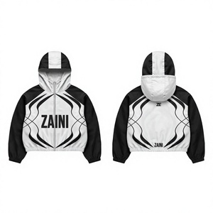 <b>Mens</b> 120 GSM Premium Polyester Windbreaker <b>Jacket</b> Black <b>White</b> Contrast Panel Custom Sublimation Embroidery Print Logo OEM - Product Image 1