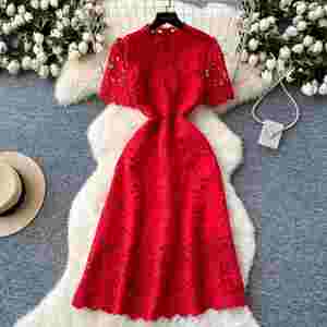 Vestido Midi Casual de Verano 2025 para Mujer, Estilo Túnica Romana, Ajustado, con Encaje y Aberturas - Product Image 1