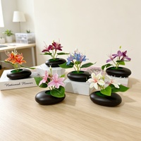 Model Baru Tiga Bunga Phalaenopsis Pot Bonsai Kecil Dekorasi Meja Ruang Tamu Rumah Bunga Plastik Buatan