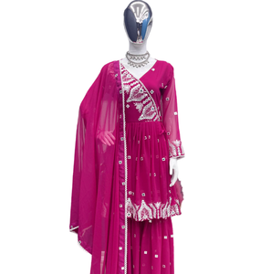 Indien pakistanais Punjabi Sharara costumes fête porter fausse georgette avec broderie lourde paillettes travail Kurtis Sharara avec Dupatta - Product Image 1