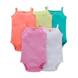 Top quality newborn boy girl romper jumpsuit 100% cotton 5 piece set sleeveless onesie for babies