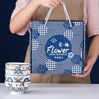 Vente en gros bon marché Ensemble de table en céramique jetable comprenant des assiettes, des bols, un design floral pour la salade, la soupe, la sauce aux fruits, livré dans une boîte-cadeau