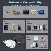 Chargeur USB-C GaN 35W, adaptateur de charge rapide portable pour téléphone portable, compatible iPhone et Samsung (30W/35W)