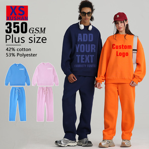 Customized logo 350g Wool-lined Solid Oversized Round-neck Pullover Hoodie High-quality Men's Women's Universal Winter Sports