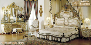 Juego de Dormitorio de Estilo Clásico con Tallado Pesado, Muebles de Dormitorio Indios Antiguos con Acabado Dorado, Juego de Dormitorio de Lujo de Diseño Maharaja, Gran Venta - Product Image 3