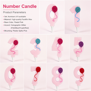 Candeline a Forma di Numero con Glitter Rosa Pastello 0-9, Decorazione per Torte di Compleanno per Bambine, Ideali per Baby Shower e Feste di Primo Compleanno - Product Image 5