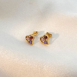 Collar de circón en forma de corazón con incrustaciones de colores mezclados explosivos, pendientes, conjunto de joyas chapadas en titanio de 18K - Product Image 3