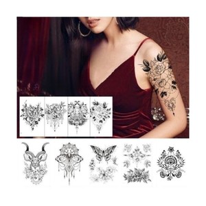 Custom Body <span class=keywords><strong>Art</strong></span> Painting Beautiful <span class=keywords><strong>Black</strong></span> Butterfly Rose Flower <span class=keywords><strong>Tattoo</strong></span> Sticker per le donne Waterproof Sexy Flower tatuaggi temporanei - Product Image 1