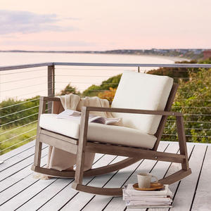 Fauteuil à bascule moderne en teck, résistant aux UV, fauteuil de loisirs minimaliste pour villa et cour - Product Image 1
