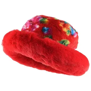 2 색 여성 겨울 인조 모피 푹신한 중국 노스 웨스트 꽃 모자 어부 퍼지 버킷 모자