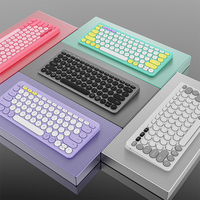 78 Tombol Retro Bulat Warna-warni Keyboard Lucu Bluetooth Dual Mode Keyboard Nirkabel untuk Komputer PC Laptop Keyboard Mini Pink