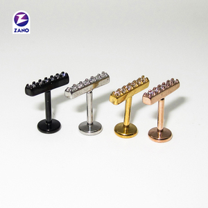 Piercing Labret pour Enfants en Acier Chirurgical 316L, Filetage Interne, 6 Zircons CNC, Plaqué Or Noir PVD, Forme Lune, Cadeau - Product Image 6