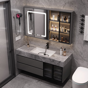 <span class=keywords><strong>Meuble</strong></span> de salle de bain moderne et personnalisé, nouvelle combinaison de <span class=keywords><strong>meuble</strong></span> sous-vasque intégré en bois avec vasque en ardoise, mobilier de salle de bain élégant pour la maison - Product Image 3