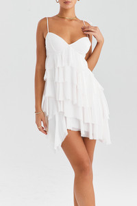Nuovi arrivi eleganti Mini abito Casual da bambina senza maniche gonne corte bianche estive da spiaggia <span class=keywords><strong>Boho</strong></span> abiti in Chiffon arricciato da donna - Product Image 2