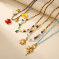 Collier d'été fait main multicolore en perles de pierres précieuses avec breloque coquillage et perle d'eau douce, ensemble de bijoux plaqué or 18 carats, cadeau pour femme