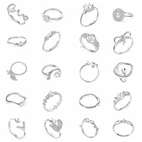 S925 Sterling Silber Perlenring-Fassung, offen, verstellbar, blanko für 6-8mm Perlen, plattiert, DIY Schmuckherstellung, verschiedene Stile, Großhandel