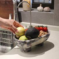 Bol à fruits en marbre Calacatta Viola ovale naturel pour comptoir de cuisine, grand bol décoratif à deux pieds pour la décoration de la maison