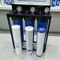Sistem Filter Air 3 Tahap 20" Model Kustom Braket Galvanis Hitam dengan Kartrid Filter PP CTO GAC untuk Seluruh Rumah