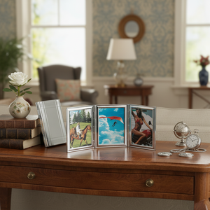Cornice Fotografica Tripla 40x60mm Decorativa in Vetro con Materiale Metallico - Product Image 3