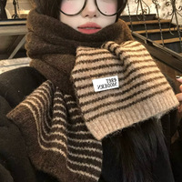 Écharpe longue en tricot rayé teint en fil, style coréen vintage, pour femme, automne/hiver, chaude, épaisse, protection contre le froid de qualité supérieure