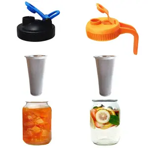 New Arrive Wide Mouth Mason Jar Flip Pouting Cap With Handle And Stainless Steel Strainer For Coffee Milk Tea