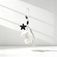 Breloque de sac tendance en peluche lapin avec os, pendentif étoile noire, porte-clés en paracorde esthétique, forme 3D, pour sac à dos et sacoche d'Halloween